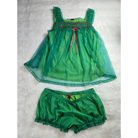 Victoria's Secret Other - 90s Y2K Victoria's Secret Sexy Little Things Green Lace Babydoll Ligerie Set S